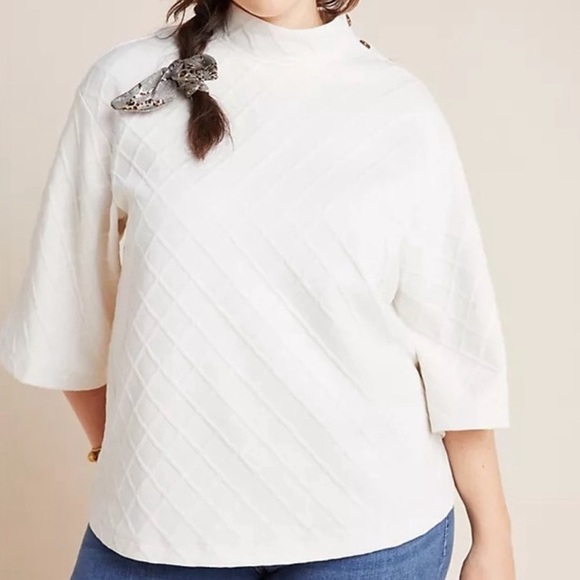 ANTHROPOLOGIE SUNDAY IN BROOKLYN Cream Quilted Top with Button Detail, Size S - Picture 3 of 10